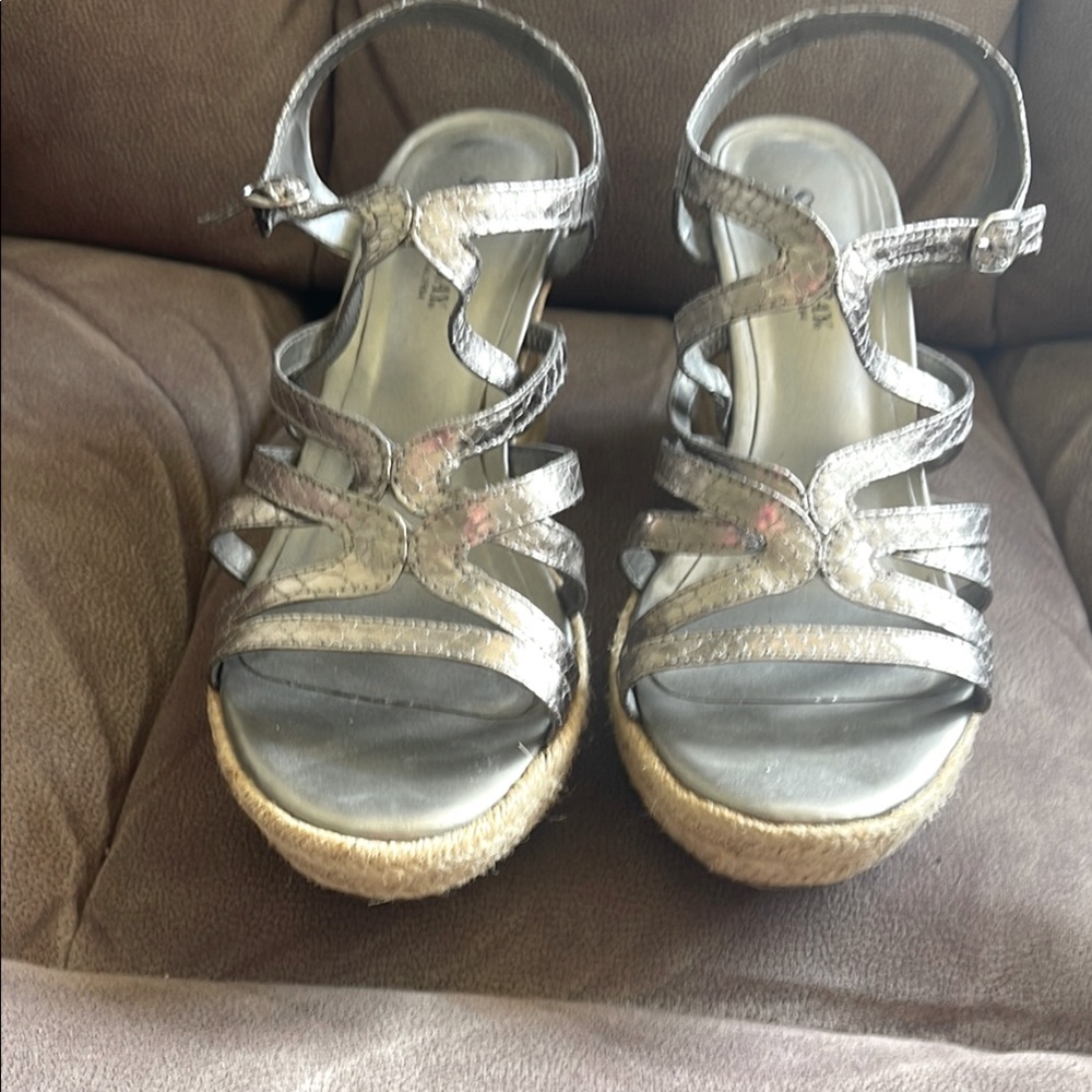 St. John's Bay Silver Metallic Espadrille Wedge Sandals